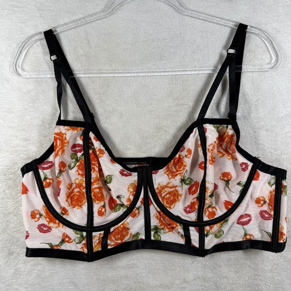 Torrid Curve Floral Rose Lips Print Mesh Longline Bra 14600982 Size 2 Plus Size